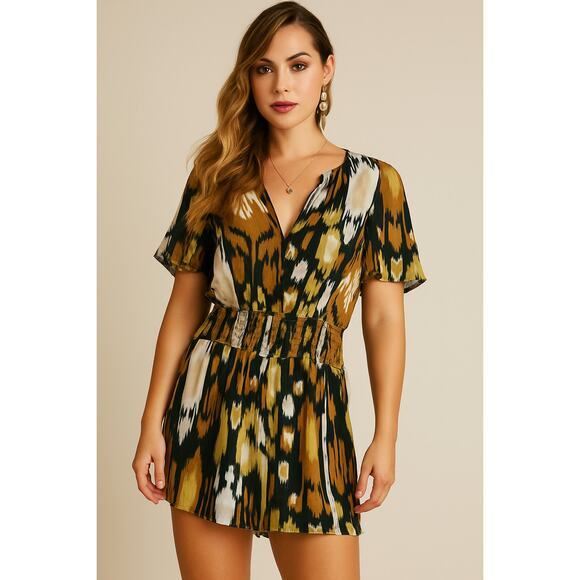 Anthropologie Somerset Romper In‎ Ikat Print Bronze Size XS NWT